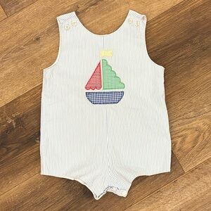 Seersucker Blue Stripe Jon Jon Sailboat Nautical Summer Outfit Beach 18m